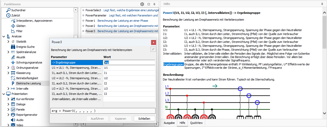 Fertige Beispielfunktion zur Berechnung der elektrischen Leistung